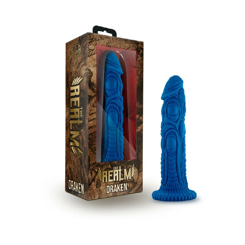 smooth small dildo-The Realm Draken 7.5 in. Silicone Lock On Fantasy Dildo Blue