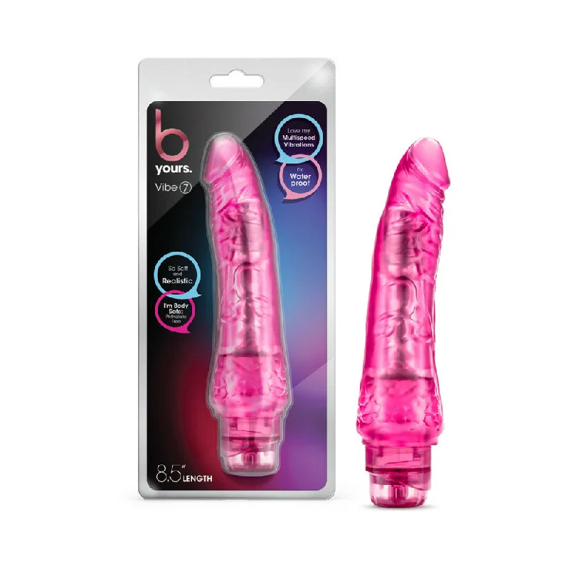 textured extra-long dildo-B Yours Vibe 7 Realistic 8.75 in. Vibrating Dildo Pink