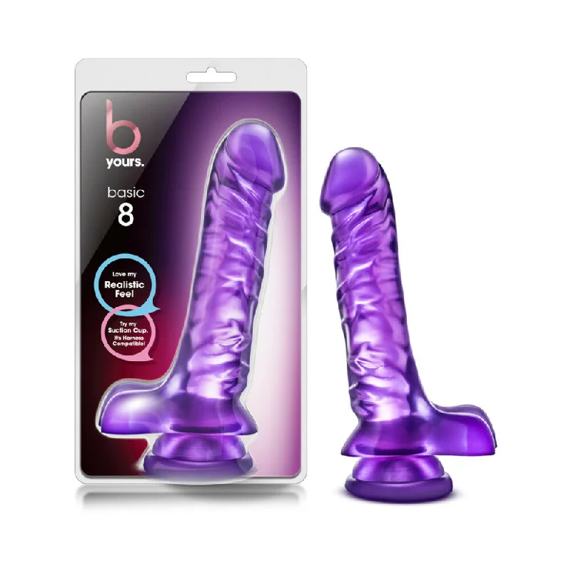 heated glass dildo-B Yours Basic 8 Realistic 9 in. Dildo with Balls Purple