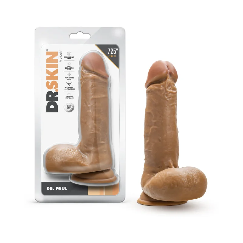 blue advanced dildo-Dr. Skin Dr. Paul 7.25 in. Dildo with Balls Tan