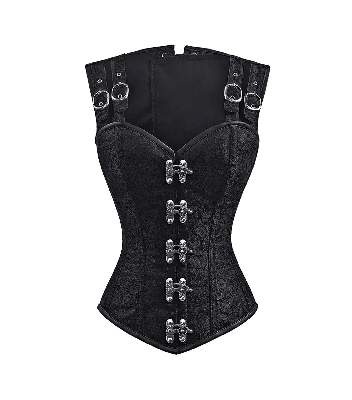 corset top with cutouts-Black Brocade Waist Reducing  Overbust Corsets