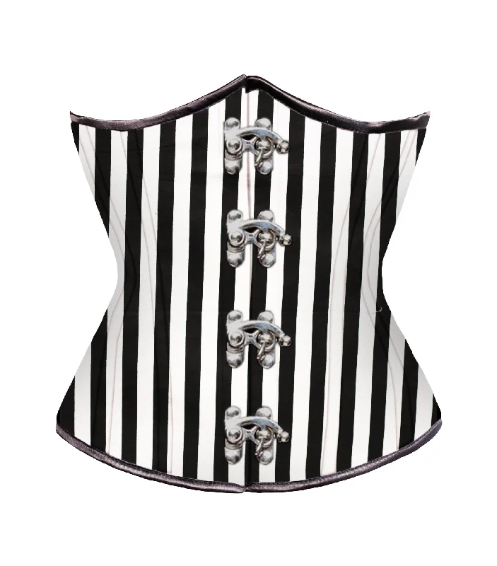 corset top ruby satin-Black White Strip waist reducing  underbust corset