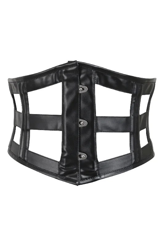 corset dress for formal event-Black PVC Cage Corset Style Belt