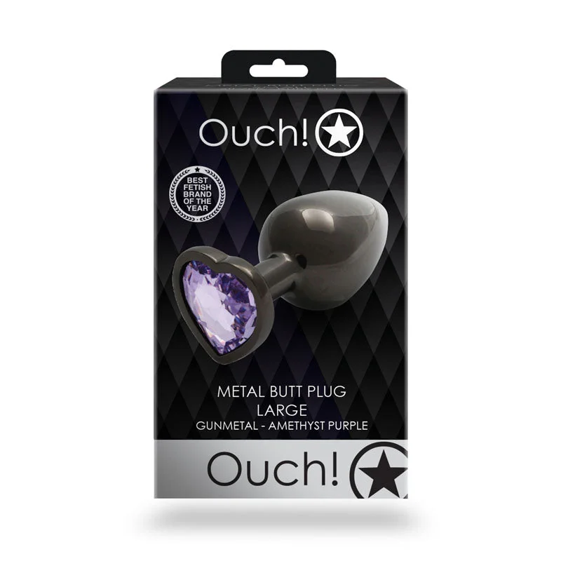 Anal toys with remote control-OUCH! Heart Gem Gunmetal Butt Plug - Large