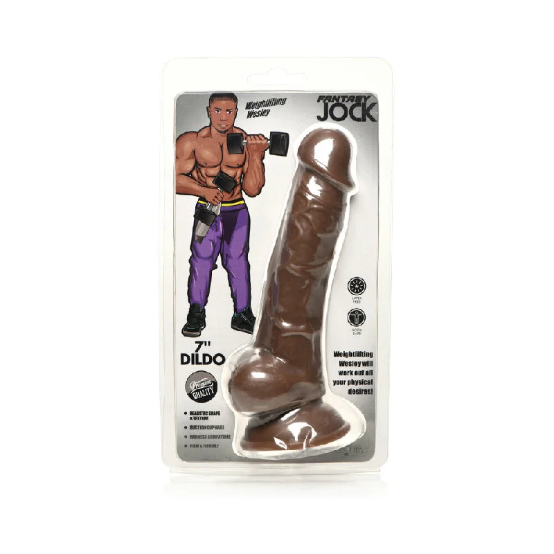 silicone purple dildo-Jock Weightlifting Wesley 7 in. Dildo with Balls Dark