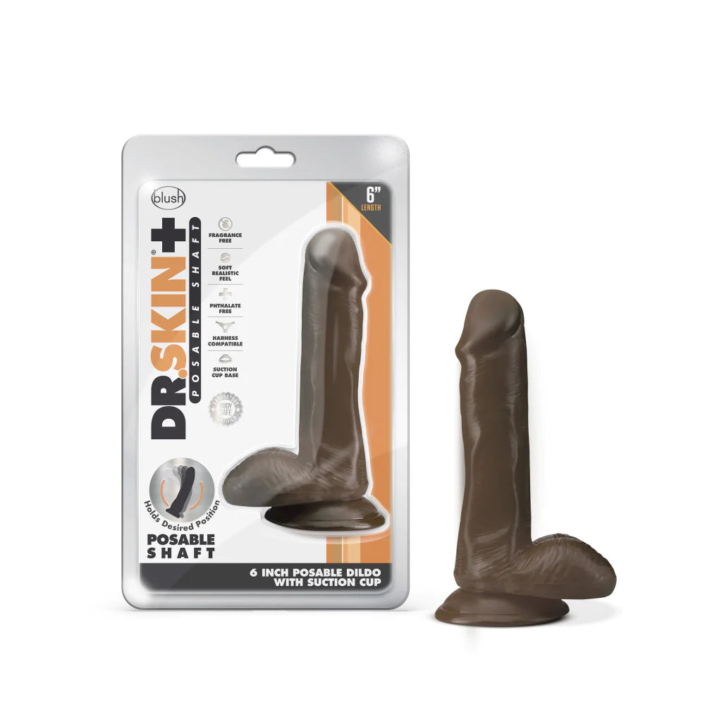 thin discreet dildo-Dr. Skin Plus Realistic Chocolate 6.5-Inch Long Dildo