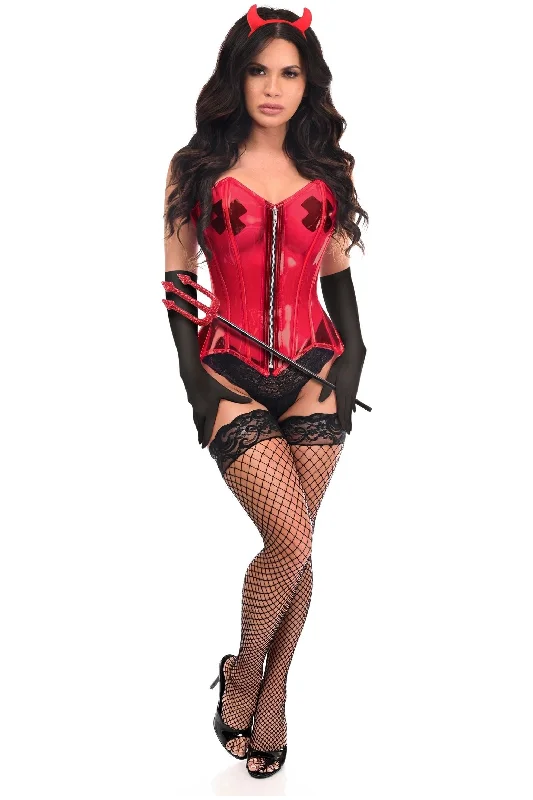 corset dress forest green-Lavish 4 PC Clear Red Sexy Devil Corset Costume