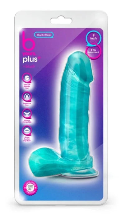 realistic soft dildo-B Yours Plus ''Mount n’ Moan'' 9 Inch Ballsy Dildo -Teal