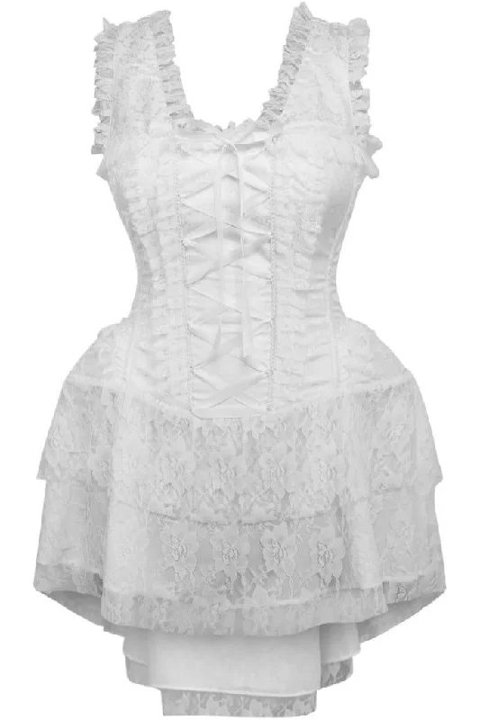 corset dress for cocktail-Top Drawer Steel Boned White Lace Victorian Corset Dress