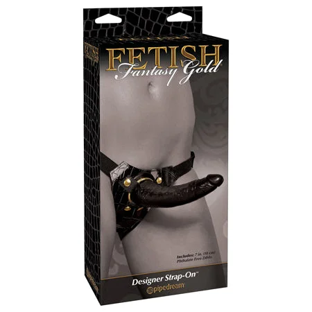 black firm dildo-Pipedream Fetish Fantasy Gold Designer Strap-On With 7 in. Dildo Black