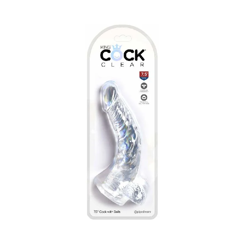 red smooth dildo-King Cock Clear 7.5 in. Cock With Balls Realistic Suction Cup Dildo