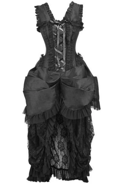 corset dress for photoshoot-Top Drawer Steel Boned Black Lace Victorian Bustle Corset Dress