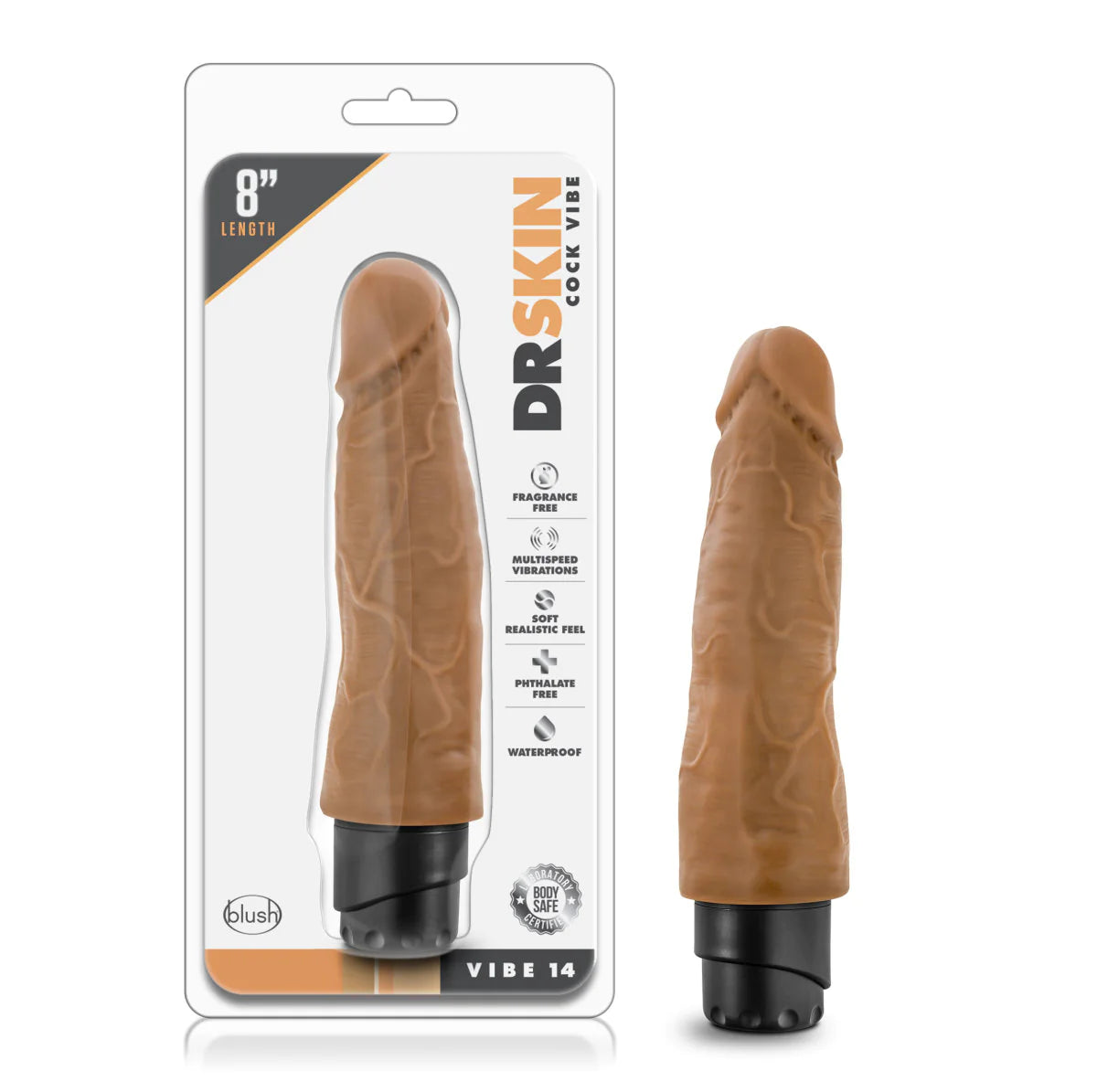 vibrating glow-in-the-dark dildo-Dr. Skin Cock Vibe 14 Realistic Mocha 8-Inch Long Vibrating Dildo