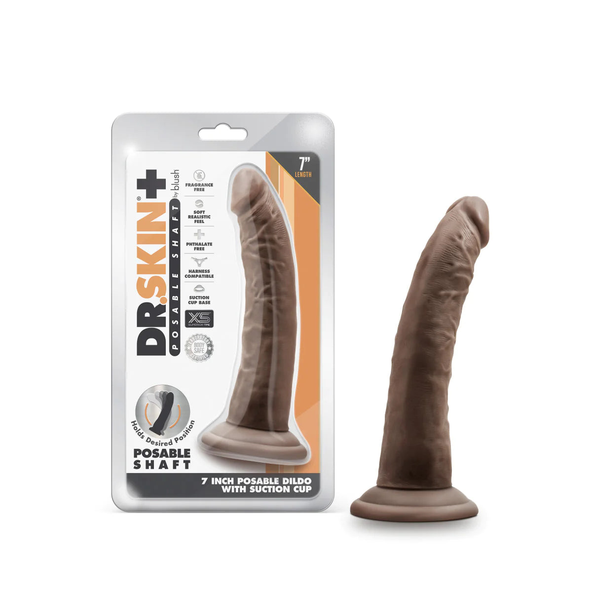 black battery-powered dildo-Dr. Skin Plus Realistic Chocolate 7.5-Inch Long Dildo