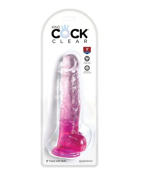 black thick dildo-King Cock Clear 8" Cock w/Balls - Pink