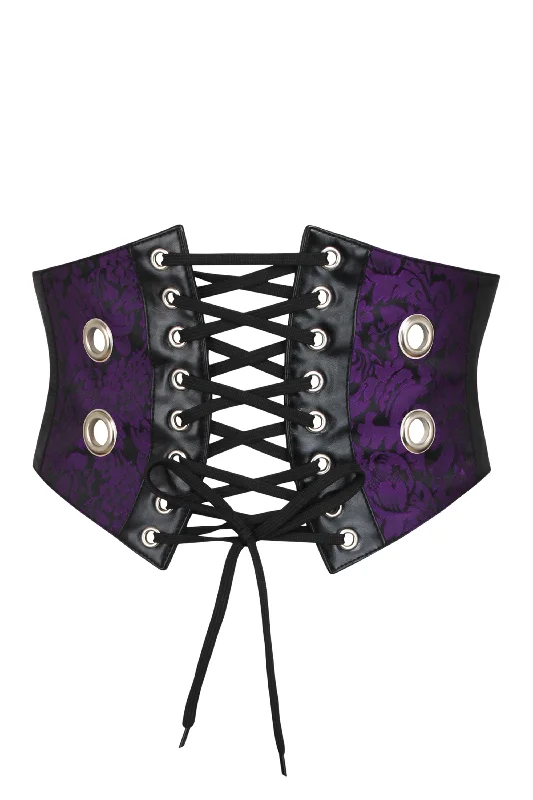 corset top with tassels-Purple Brocade & PVC Corset Inspired Belt withZip & Front Cord