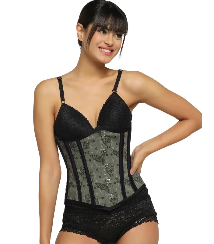 corset with satin ribbon-Hamsa hand printed waist reducing  underbust corset