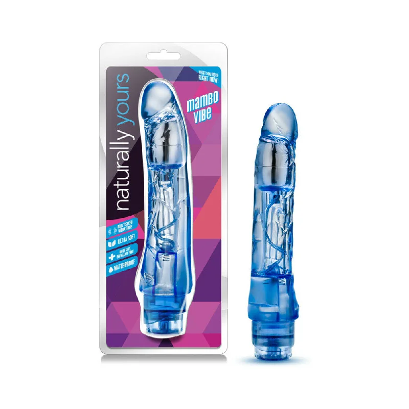 textured anal dildo-Naturally Yours Mambo Vibe Realistic 9 in. Vibrating Dildo Blue