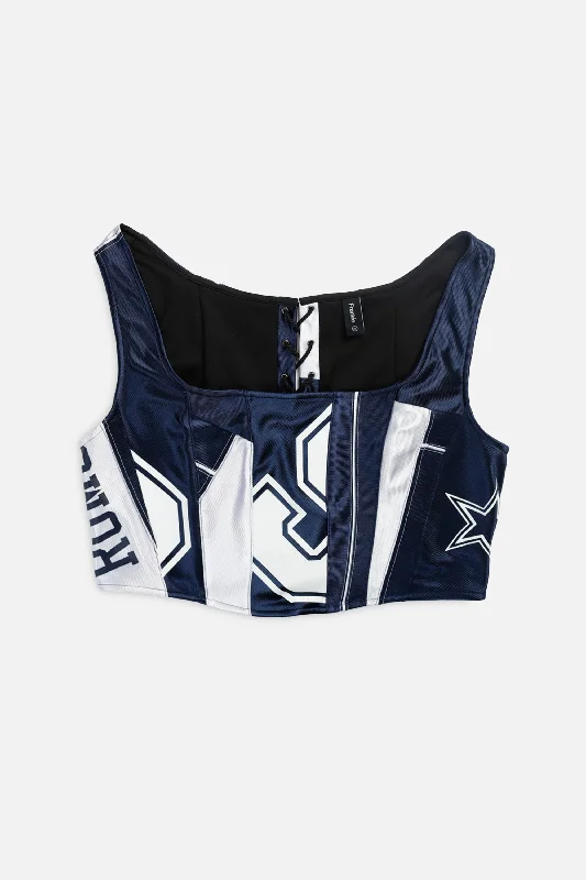 corset top teal satin-Rework Dallas Cowboys NFL Corset - XL