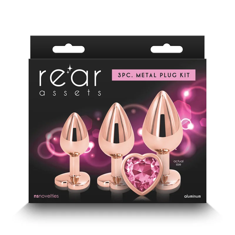 Anal toys for sensual massage-Rear Assets Trainer Butt Plug Kit - Rose Gold - Pink Heart