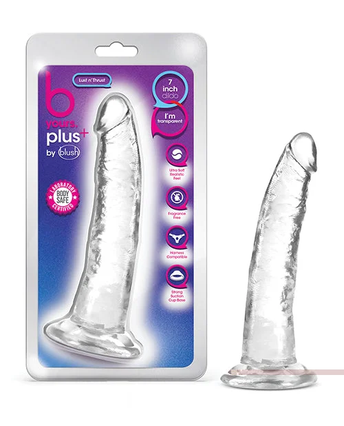 pink textured dildo-Blush B Yours Plus 7" Lust n' Thrust Dildo - Clear