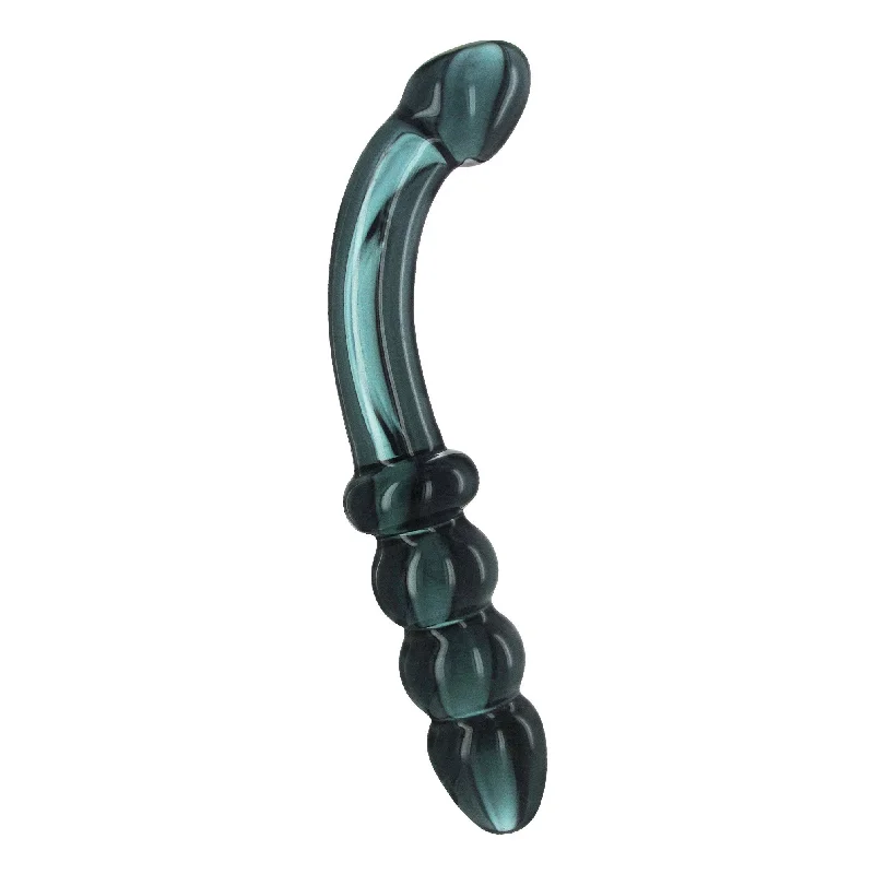 ribbed dildo-Hamsa Glass Dildo - Smoky Jade