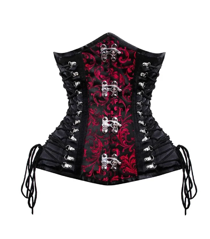 corset dress sage velvet-Black Red  Brocade Waist Reducing Underbust Corset