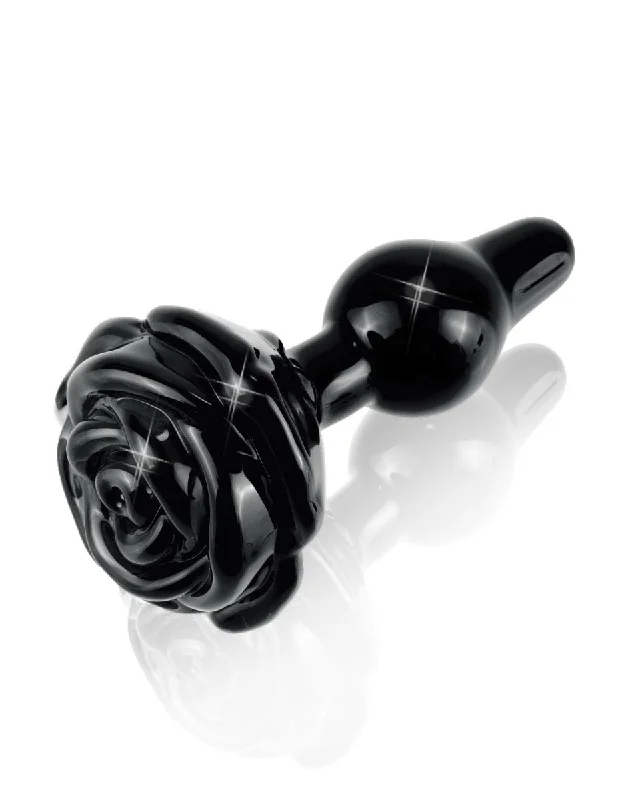 Anal toys for private enjoyment-Pipedream Icicles No. 77 Black Rose Glass Anal Plug