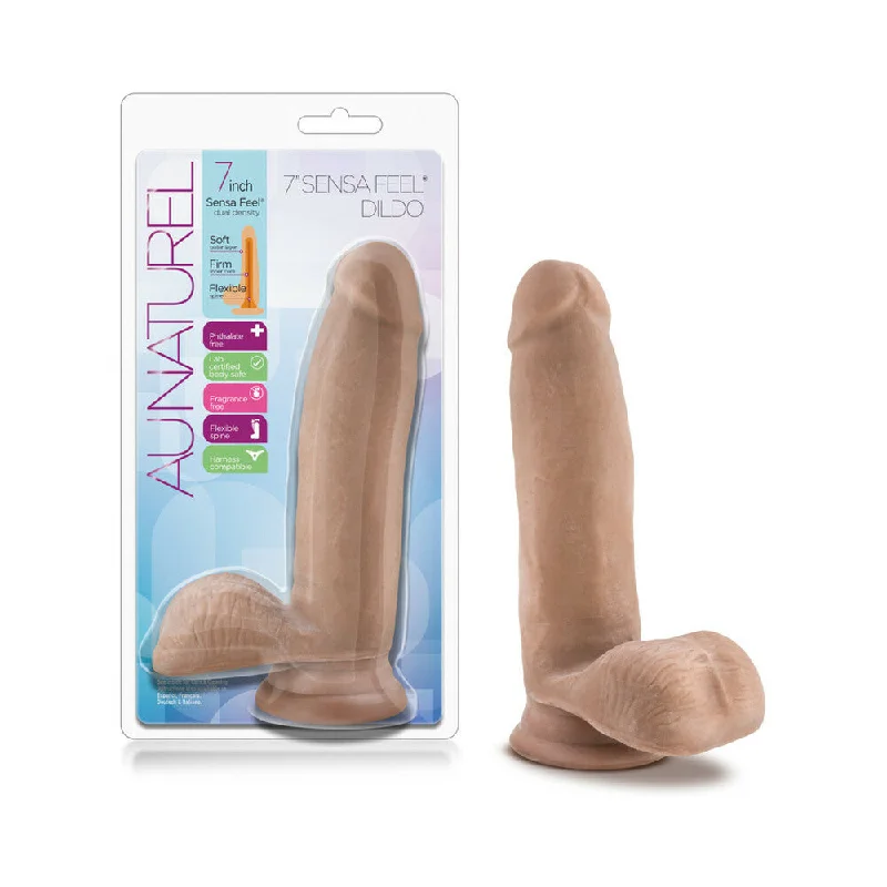 glass ribbed dildo-Au Naturel 7 in. Posable Dual Density Dildo with Balls Tan