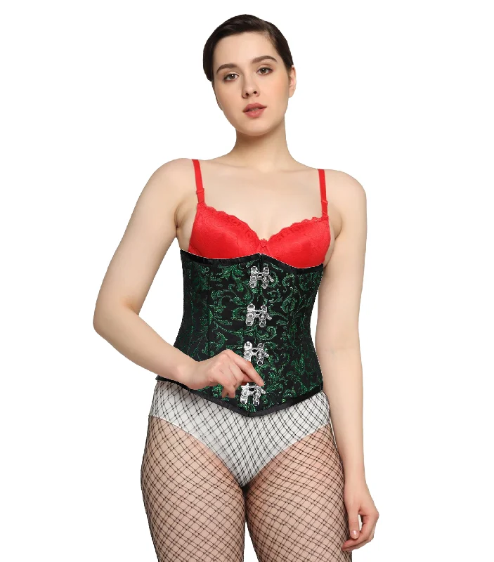 corset top soft purple-Green Brocade Steel Boned Waist Reducing Underbust Corset