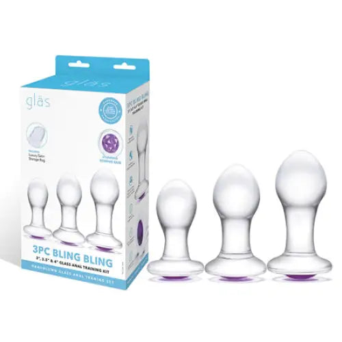 Anal toys for fantasy play-Glas 3-Piece Bling Bling Glass with Purple Gem Base Anal Training Kit