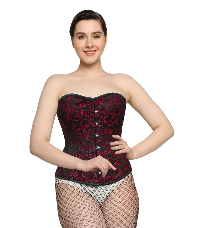 corset dress ruby red-Affra Red Brocade Waist Training Overbust Corset