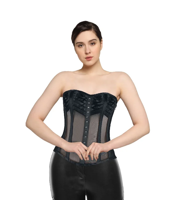 corset with side hooks-Black Mesh Overbust Corset - Wholesale