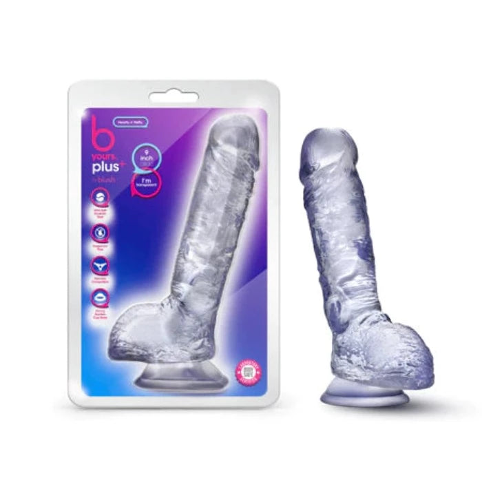 glass pink dildo-B Yours Plus ''Hearty n' Hefty'' 9 inch Dildo -Clear