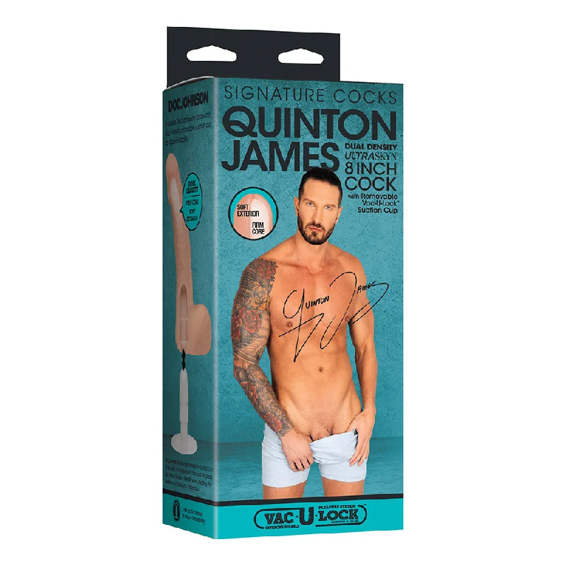 medium dildo-Signature Cocks Quinton James 8 in. Dual-Density Dildo with Vac-U-Lock Suction Cup Beige