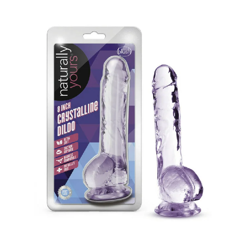 textured heated dildo-Naturally Yours Crystalline 8 in. Dildo with Balls Amethyst