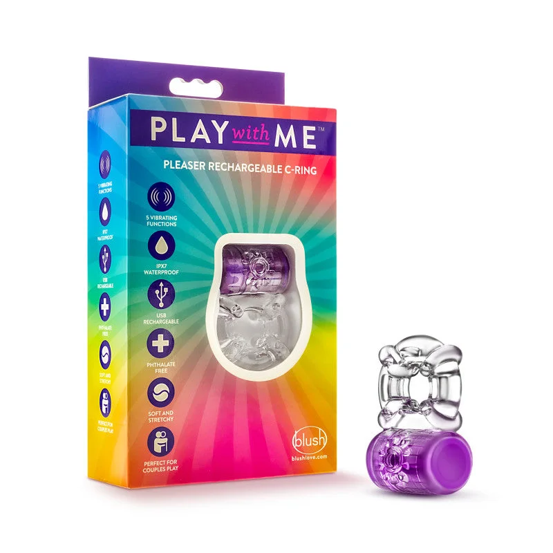 vibrating cock ring for couples-Play With Me Pleaser Rechargeable C-Ring - Purple - Purple USB Rechargeable Cock Ring - BL-31911