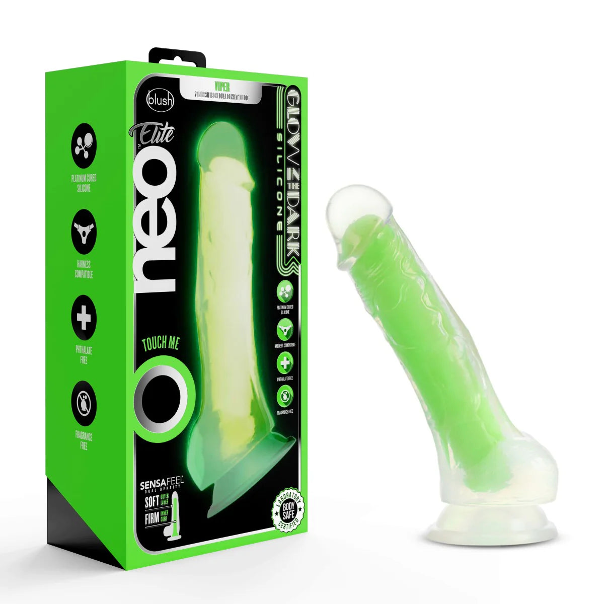 pink mini dildo-Neo Elite Glow In The Dark Neon Green 7.5-Inch Long Dildo