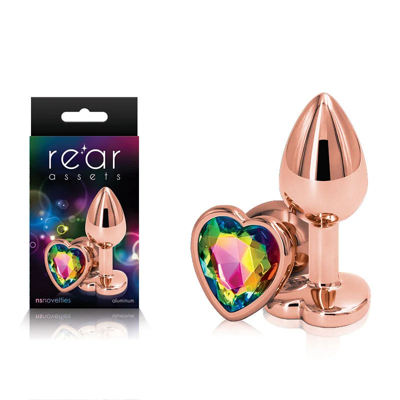 Anal toys with LED lights-Rear Assets Rose Gold Heart Small Butt Plug Rainbow