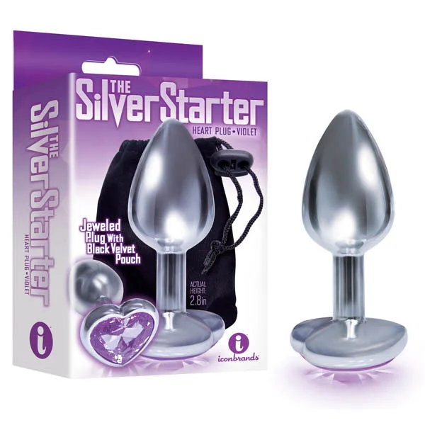 Anal toys with vibrant colors-The Silver Starter - Silver 7.1 cm (2.8'') Butt Plug with Violet Heart Jewel