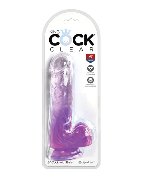 realistic textured dildo-King Cock Clear 6" Cock w/Balls - Purple