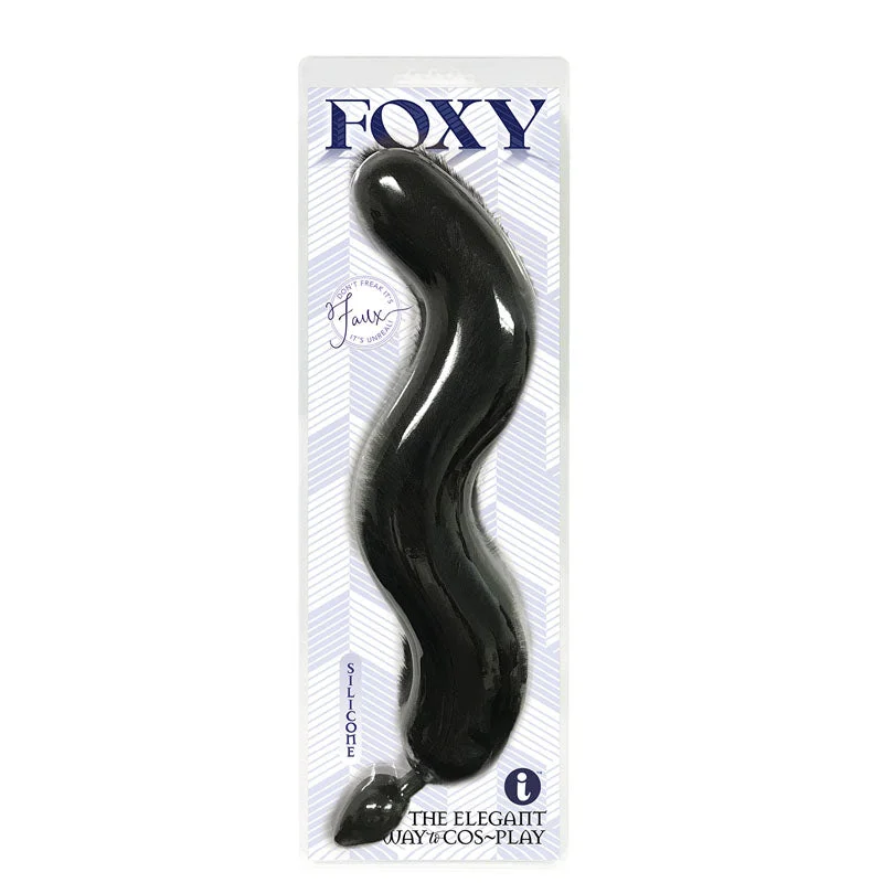 Anal toys with textured surface-Foxy Fox Tail Silicone Butt Plug Black