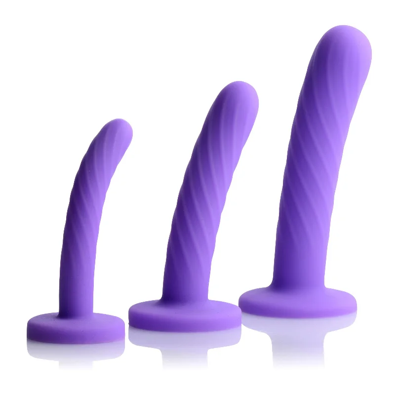 textured glass dildo-Tri-play 3 Piece Silicone Dildo Set