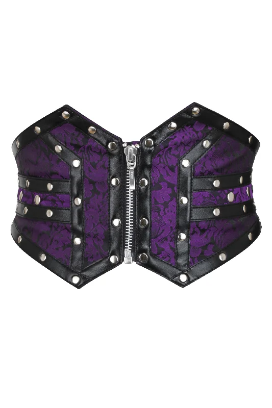 corset top teal satin-Purple Studded Brocade & PVC Corset Inspired Belt