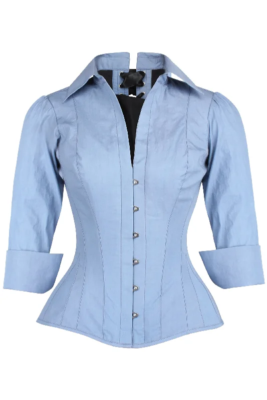 corset for body posture-Powder Blue Corset Shirt