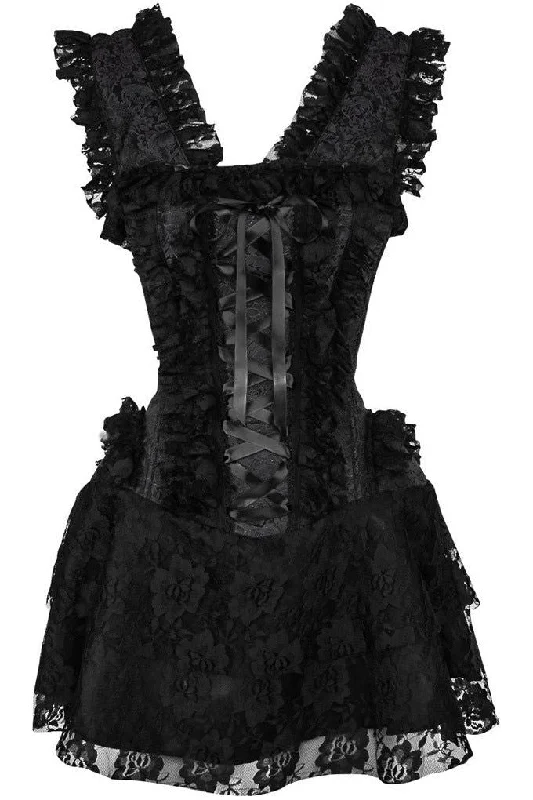 corset top soft gray-Top Drawer Steel Boned Black Lace Victorian Corset Dress