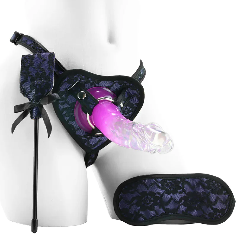 black silicone dildo-Heart-Throb Deluxe Harness Kit & Curved Dildo in Purple