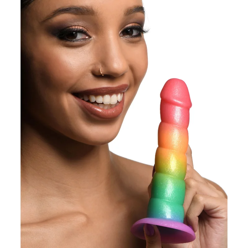 textured glass dildo-Swirl Rainbow Silicone Dildo