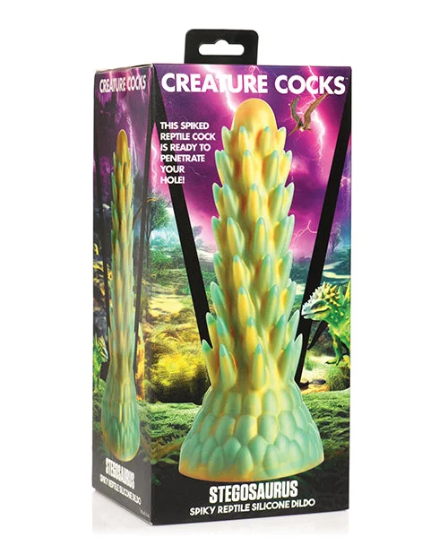 purple dildo-Creature Cocks Stegosaurus Spiky Reptile Silicone Dildo - Teal/Gold