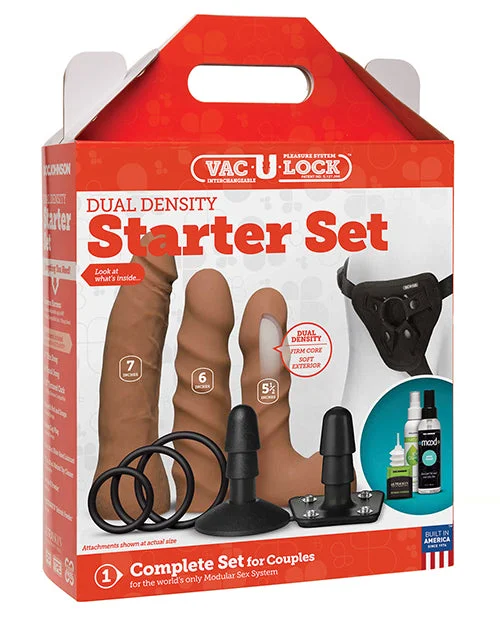 textured black dildo-Vac-U-Lock Dual Density Starter set - Caramel